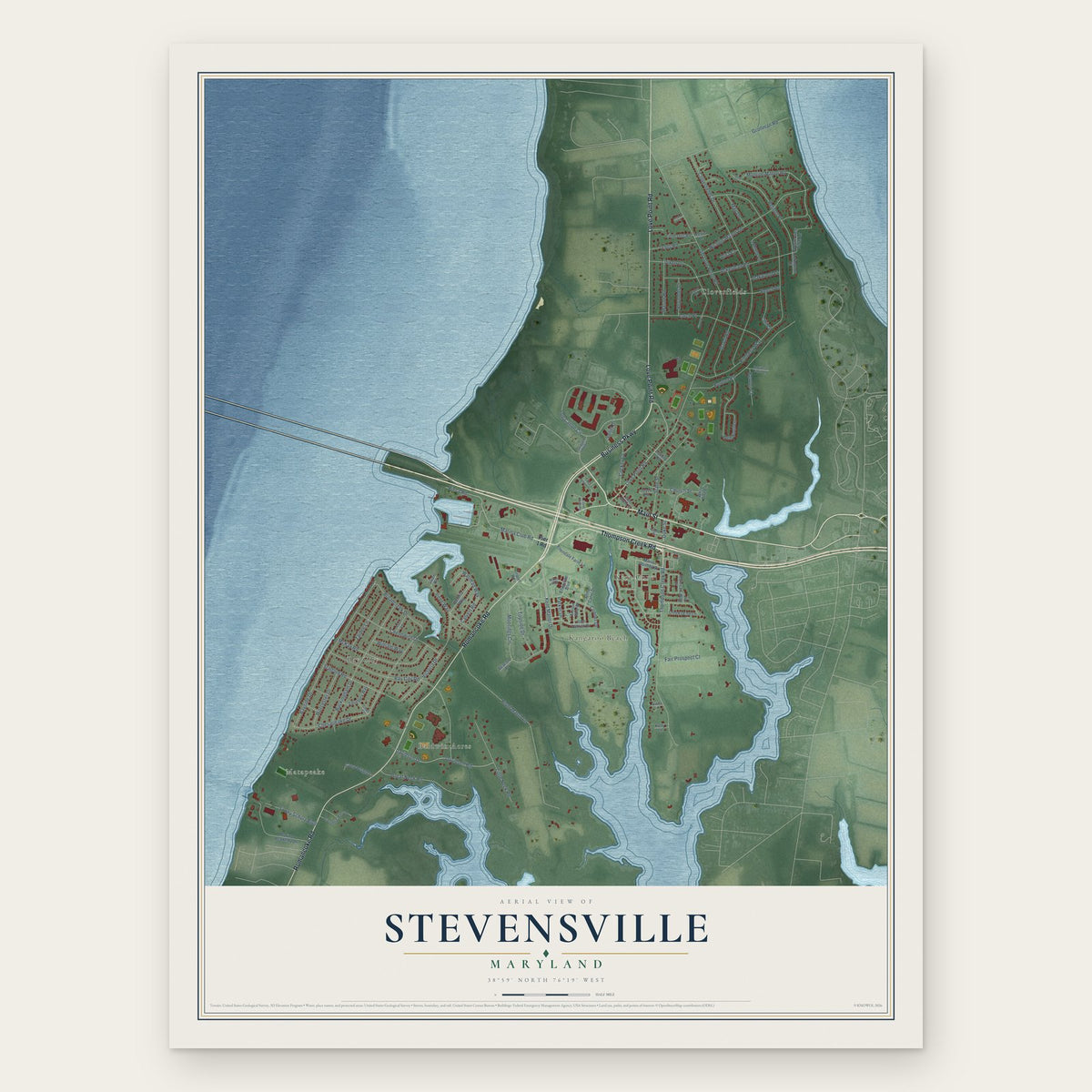 Stevensville, Maryland map print, the full design