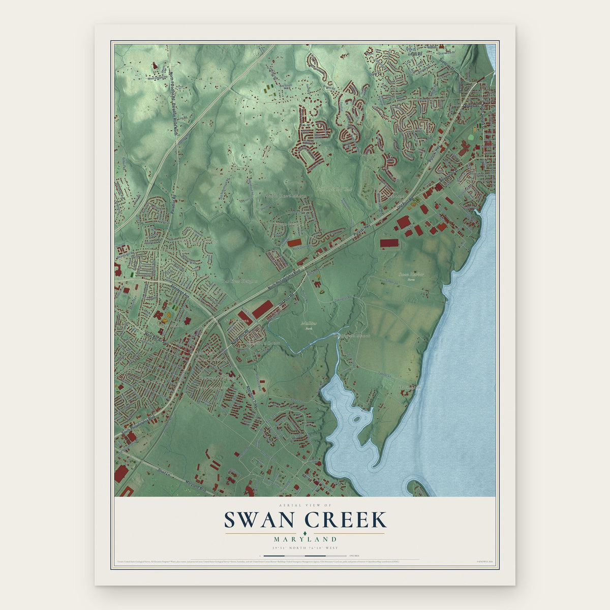 Swan Creek, Maryland map print, the full design