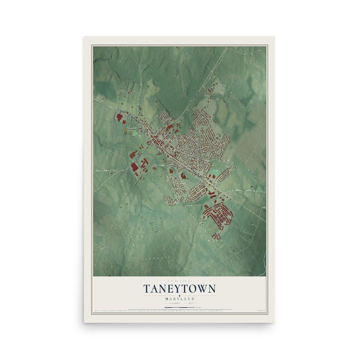 Map of Taneytown, Maryland, 12 x 18 inch unframed archival matte print