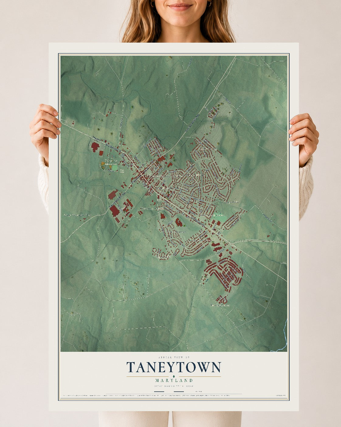 Map of Taneytown, Maryland, 24 x 36 inch unframed archival matte print