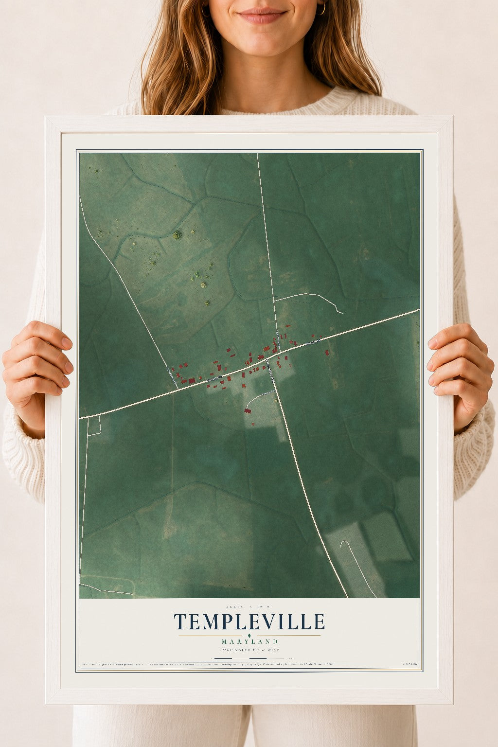 Map of Templeville, Maryland, 18 x 24 inch print in a white wood frame