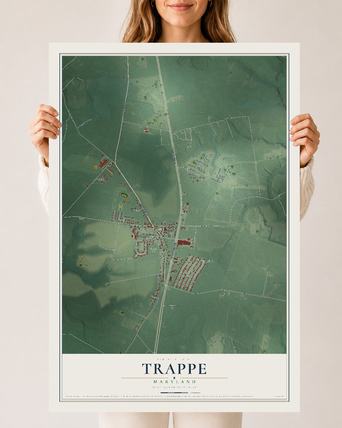 Map of Trappe, Maryland, 24 x 36 inch unframed archival matte print