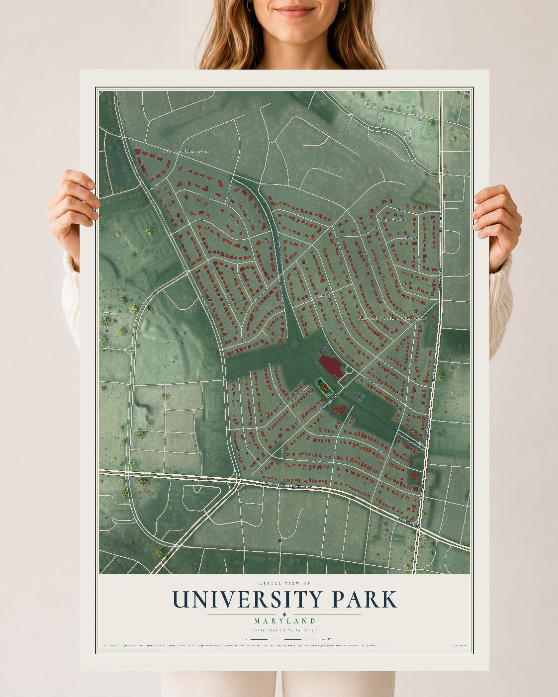 Map of University Park, Maryland, 24 x 36 inch unframed archival matte print