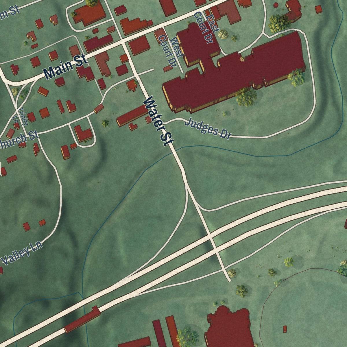 Close-up of the map of Upper Marlboro, Maryland print showing street and building detail
