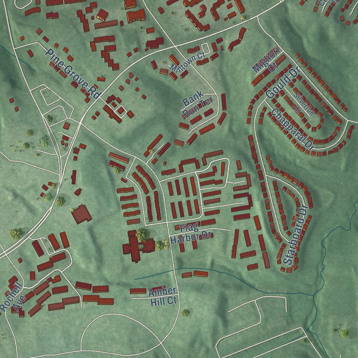 Close-up of the map of Walker Mill, Maryland print showing street and building detail