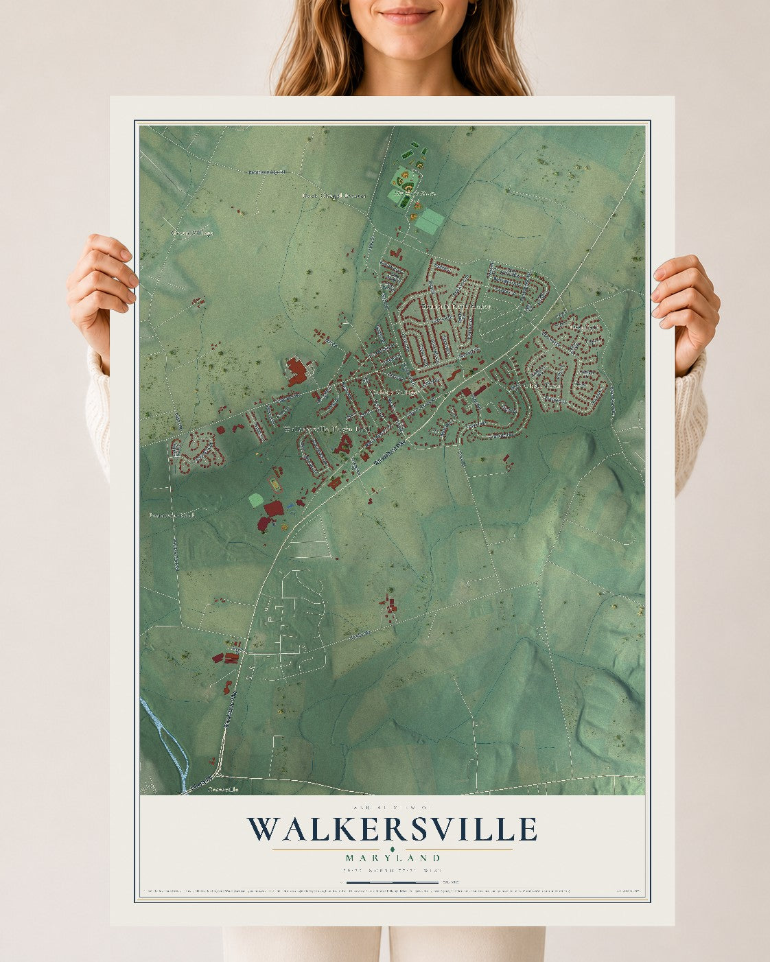 Map of Walkersville, Maryland, 24 x 36 inch unframed archival matte print
