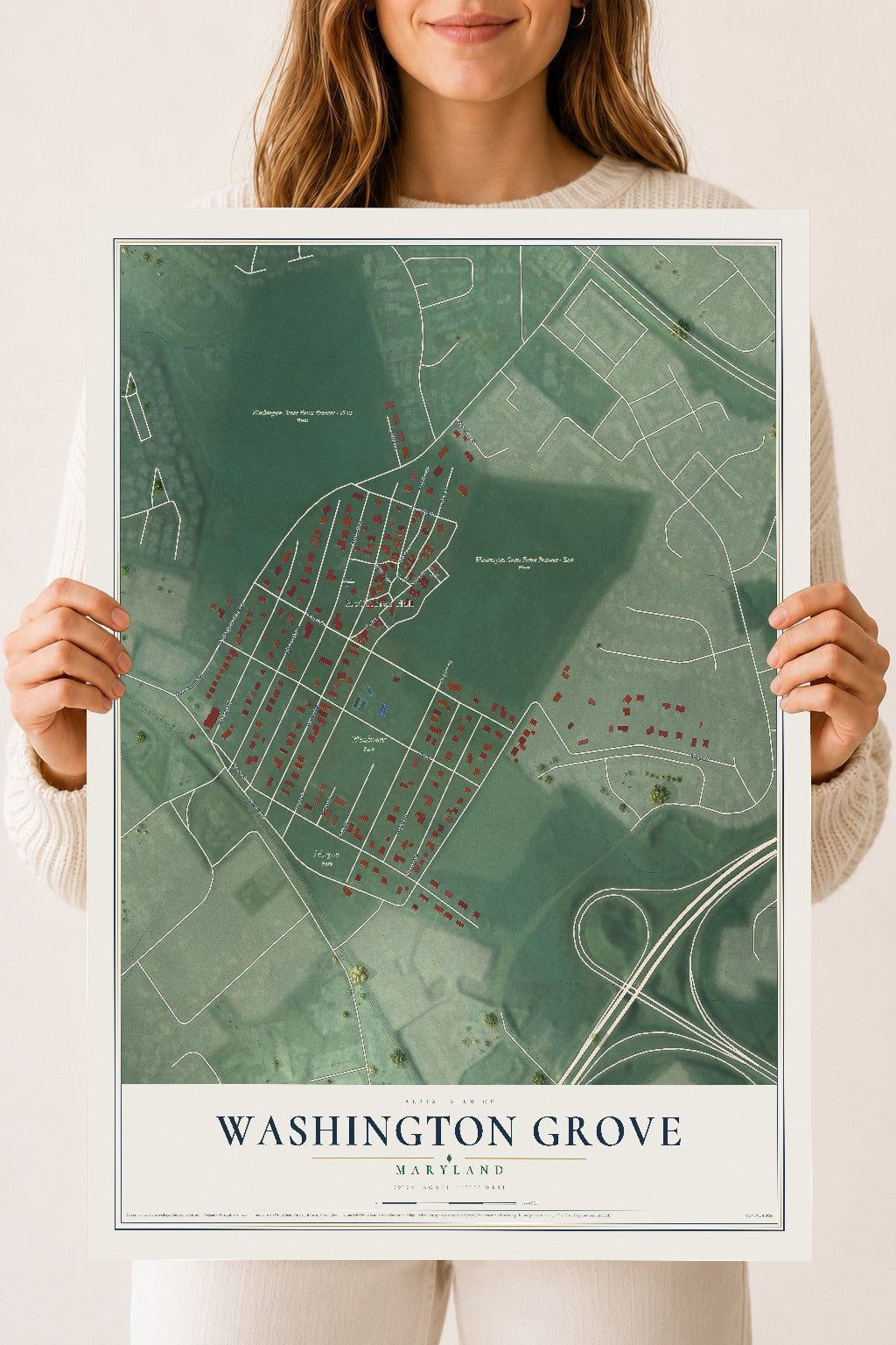 Map of Washington Grove, Maryland, 18 x 24 inch unframed archival matte print