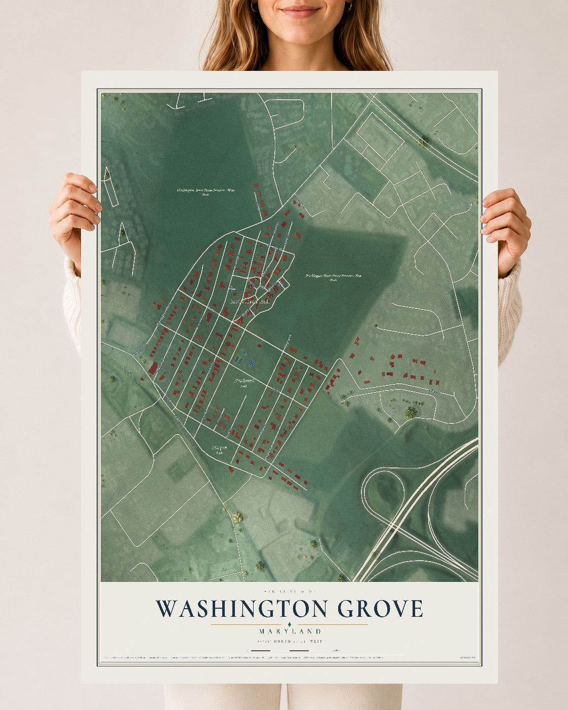 Map of Washington Grove, Maryland, 24 x 36 inch unframed archival matte print