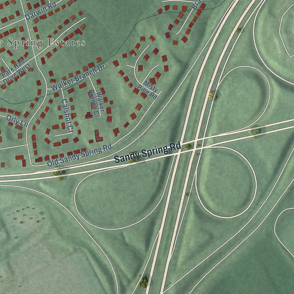 Close-up of the map of West Laurel, Maryland print showing street and building detail