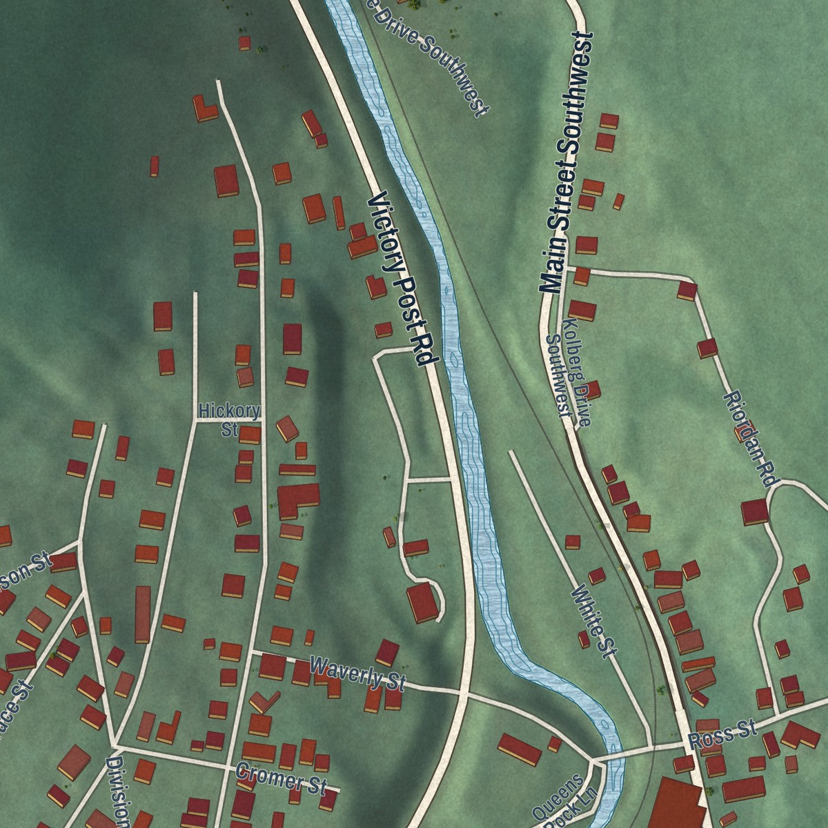 Second close-up of the map of Westernport, Maryland print showing more streets and buildings