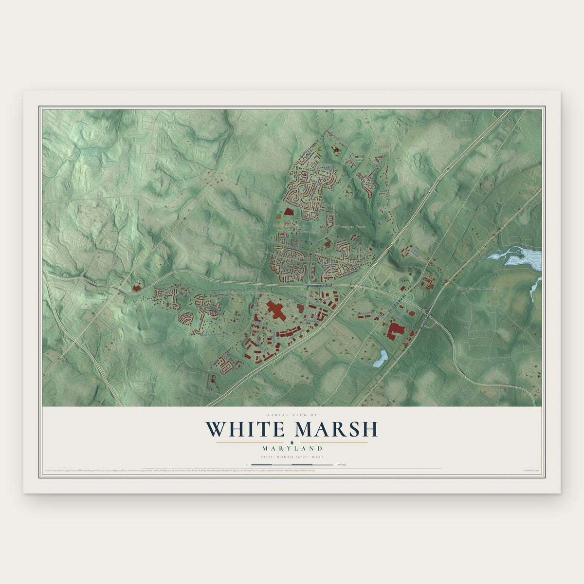 White Marsh, Maryland map print, the full design