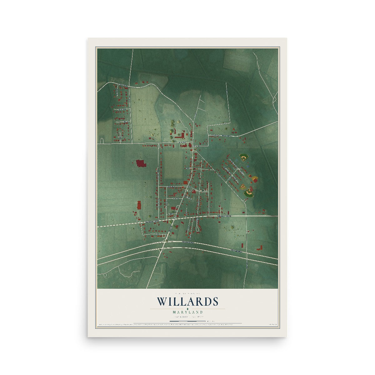 Map of Willards, Maryland, 12 x 18 inch unframed archival matte print