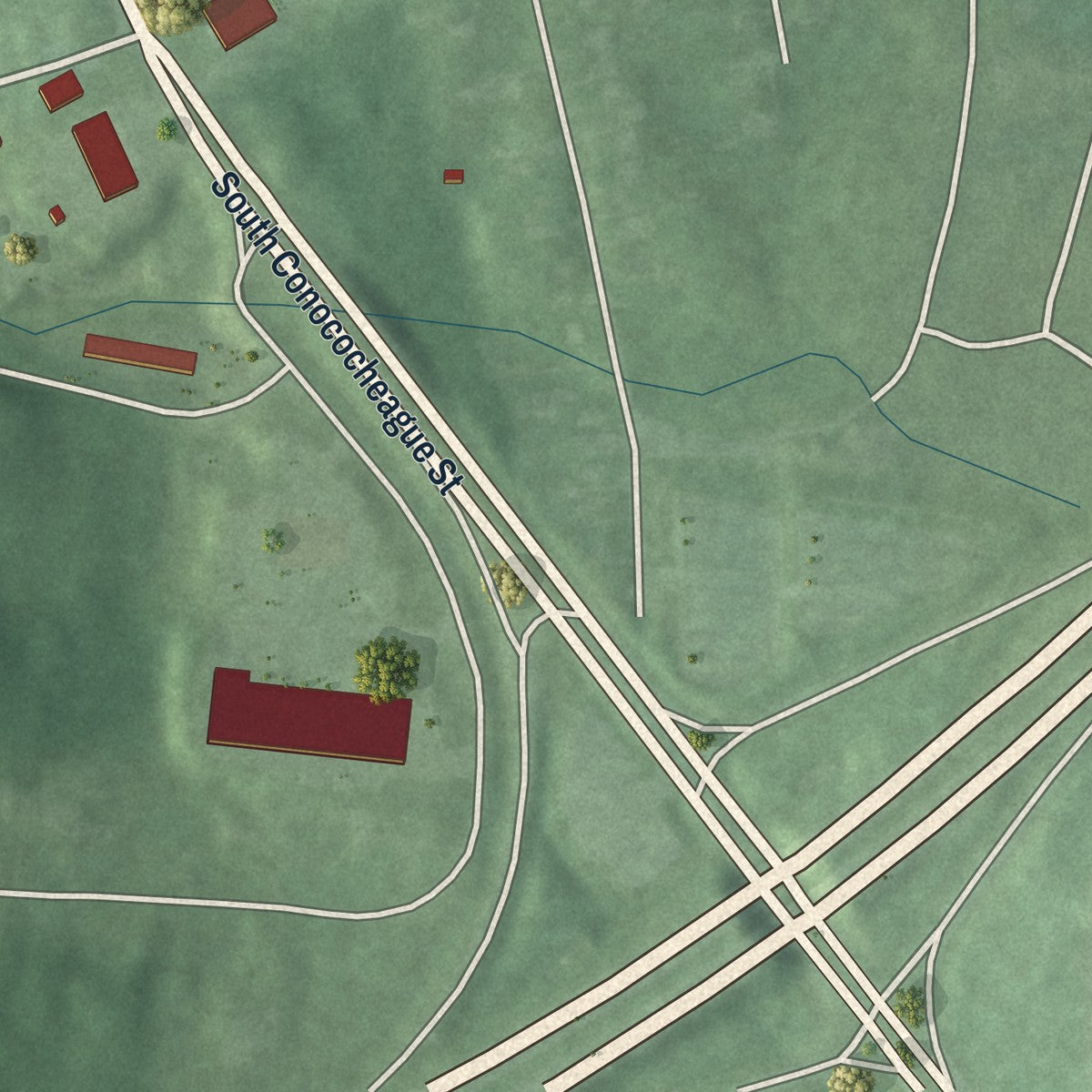 Second close-up of the map of Williamsport, Maryland print showing more streets and buildings