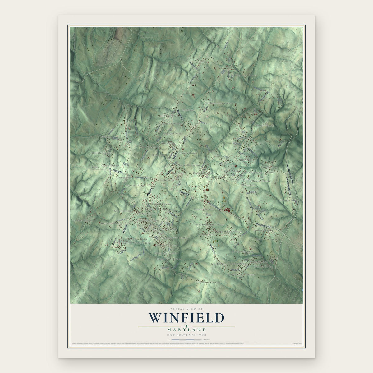 Winfield, Maryland map print, the full design