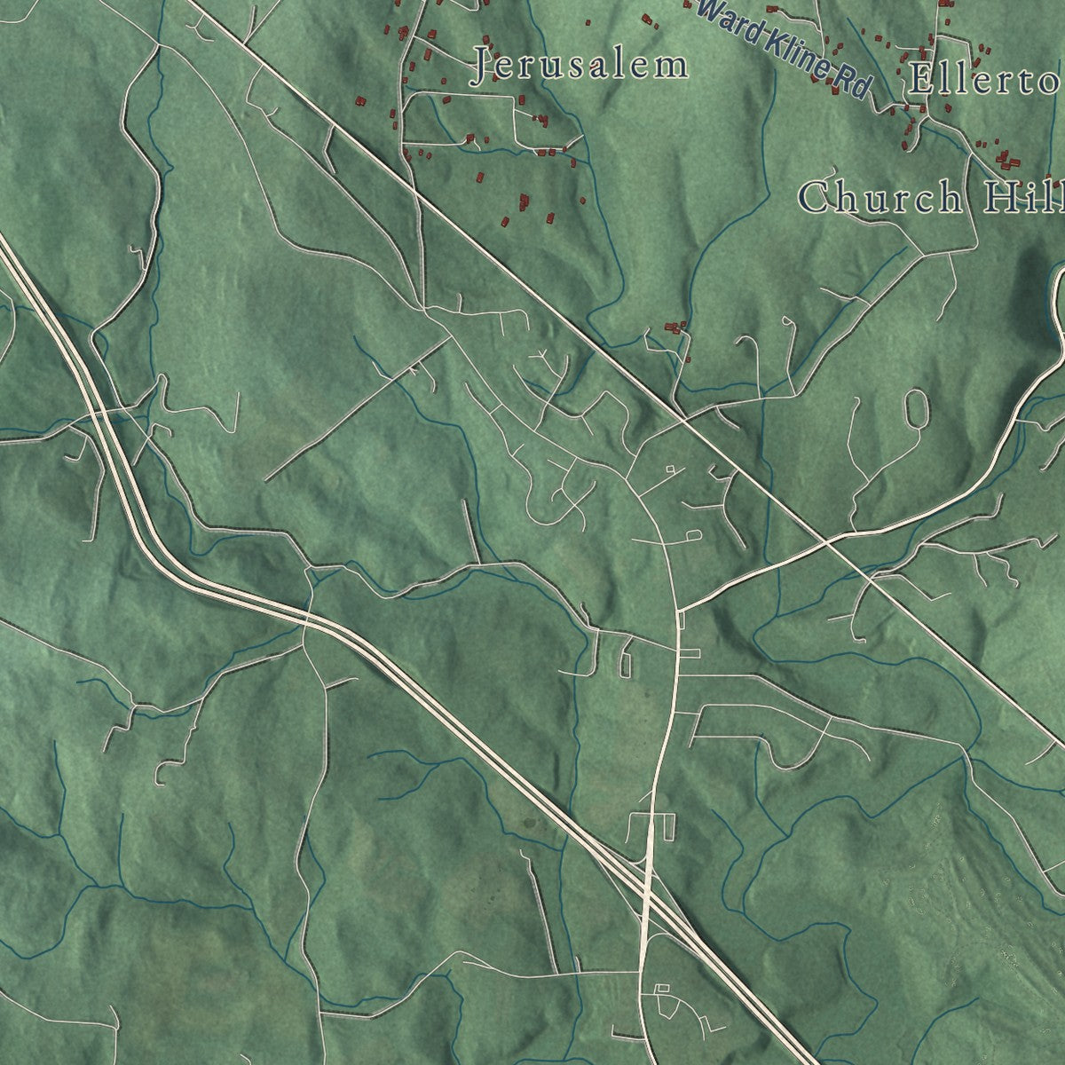 Close-up of the map of Wolfsville, Maryland print showing street and building detail