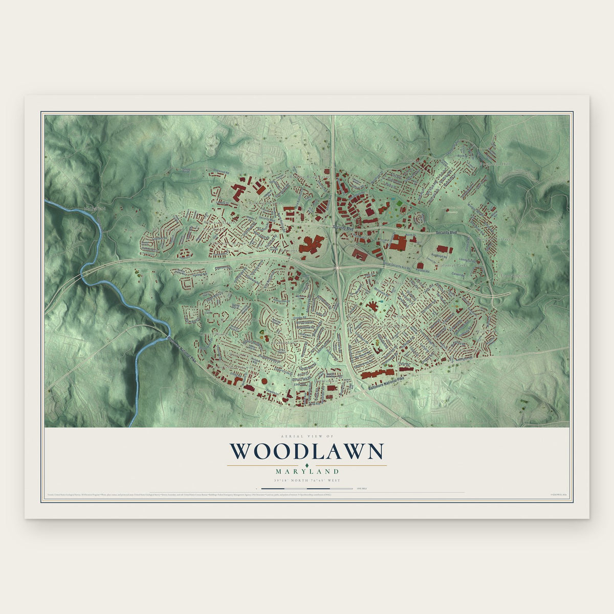 Woodlawn, Maryland map print, the full design