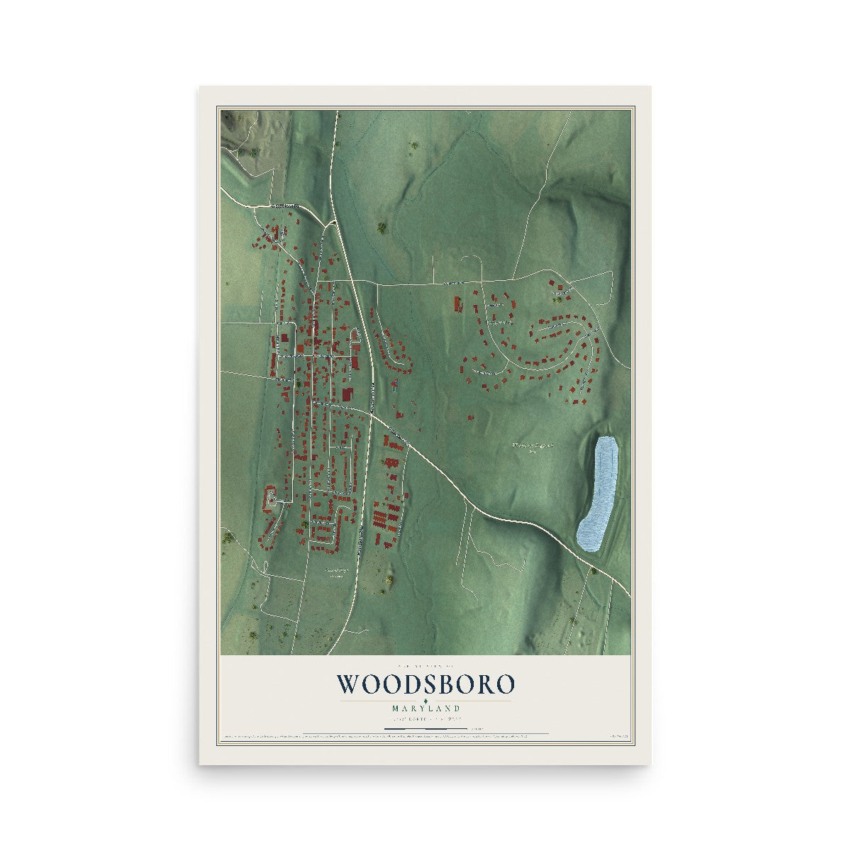 Map of Woodsboro, Maryland, 12 x 18 inch unframed archival matte print