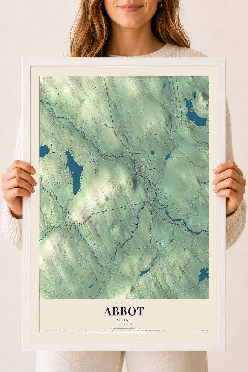 Abbot, Maine map print - 18 x 24 white Ayous wood frame