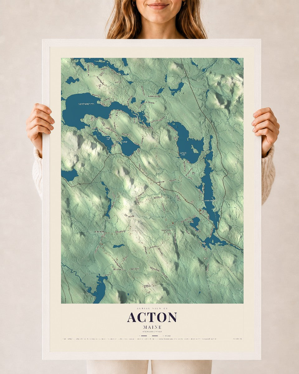 Acton, Maine map print - 24 x 36 white Ayous wood frame