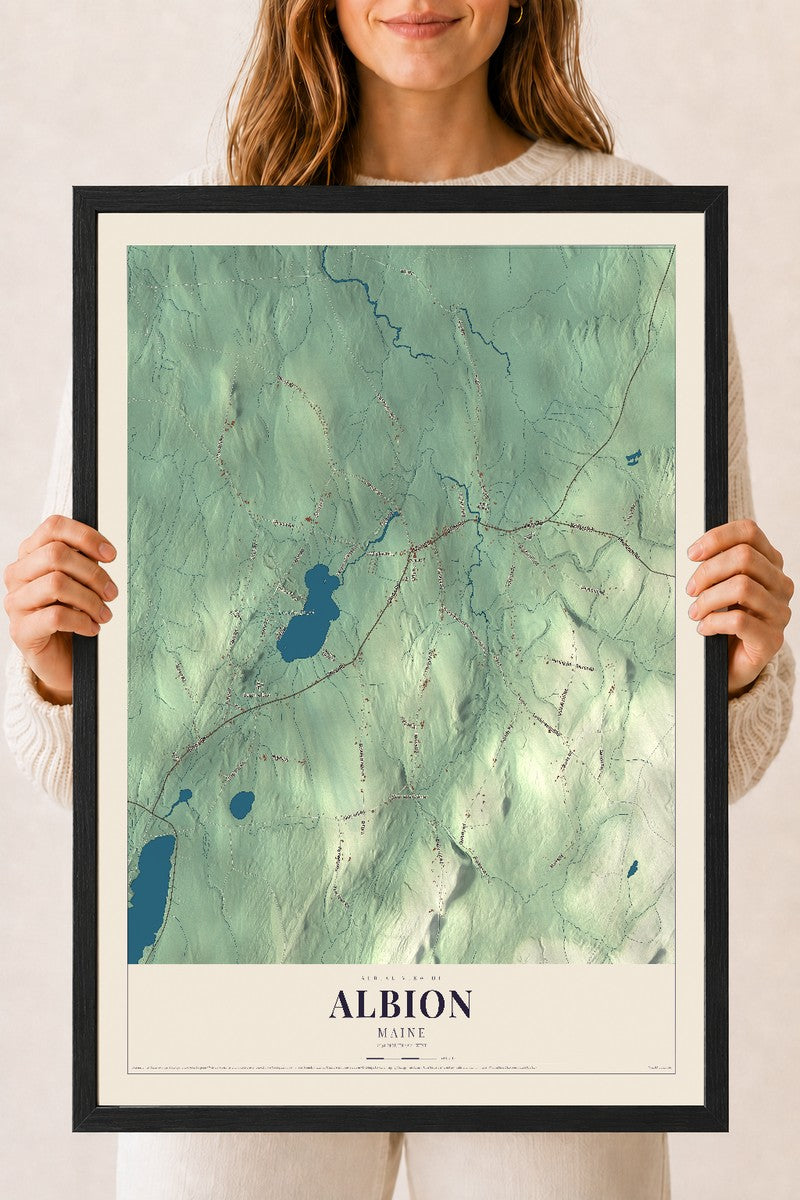 Albion, Maine map print - 18 x 24 black Ayous wood frame
