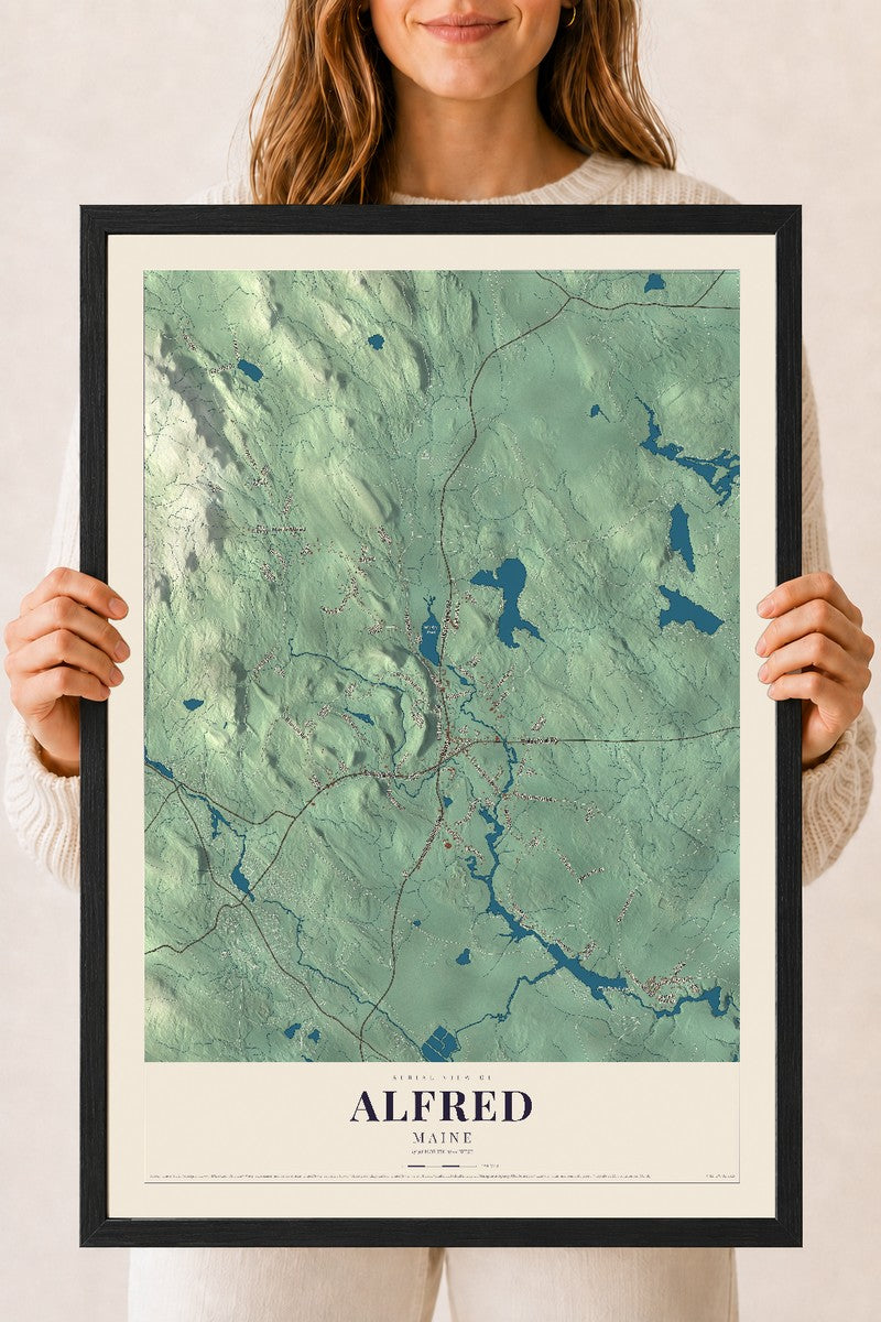 Alfred, Maine map print - 18 x 24 black Ayous wood frame