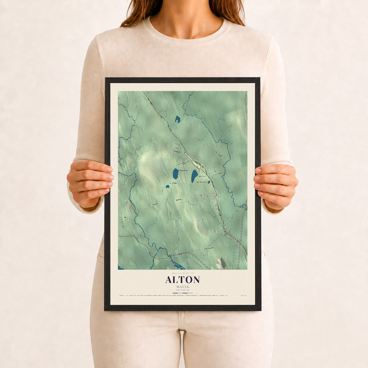 Alton, Maine map print - 12 x 18 black Ayous wood frame