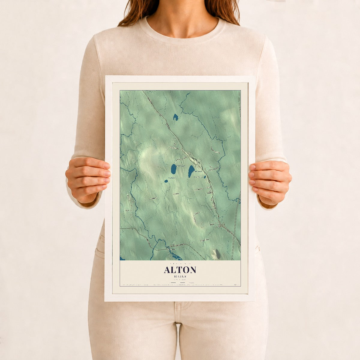 Alton, Maine map print - 12 x 18 white Ayous wood frame