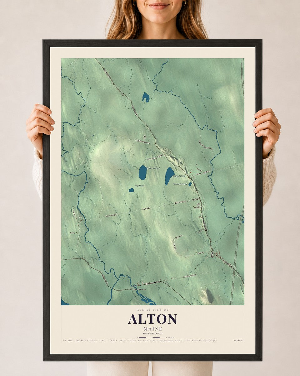 Alton, Maine map print - 24 x 36 black Ayous wood frame
