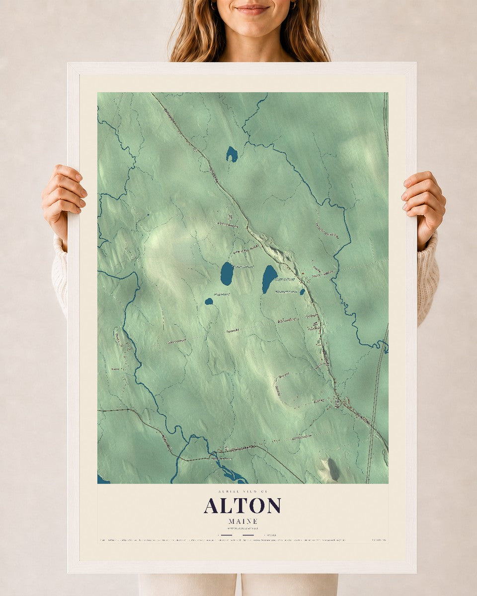Alton, Maine map print - 24 x 36 white Ayous wood frame