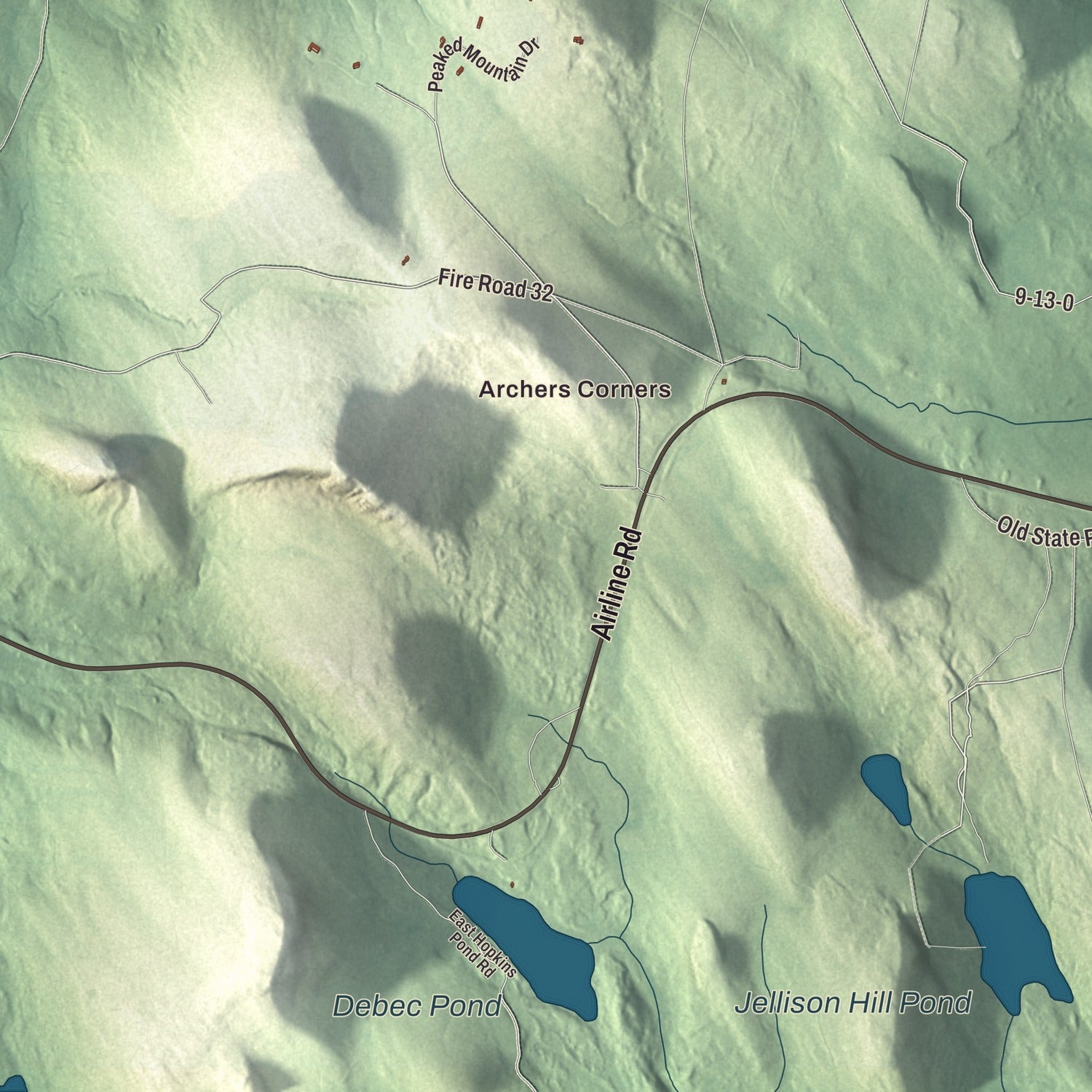 Terrain and local geography detail from the Amherst, Maine map