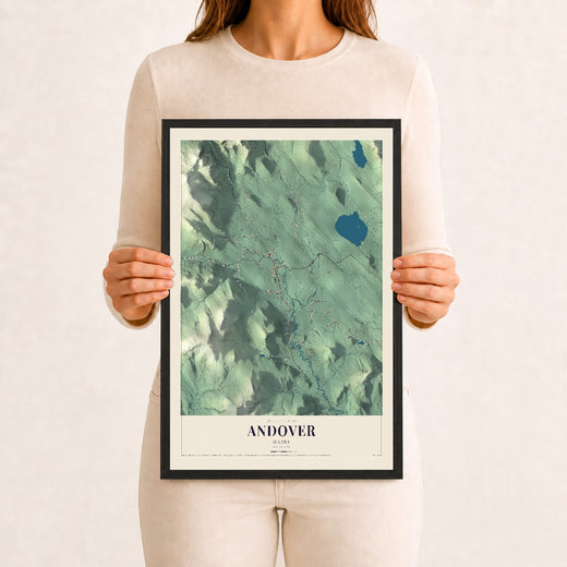 Map of Andover, Maine, 12 x 18 inch print in a black wood frame