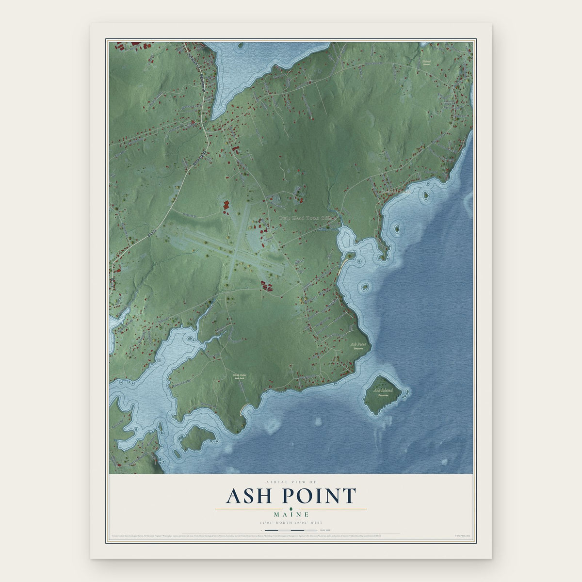 Ash Point, Maine map print, the full design