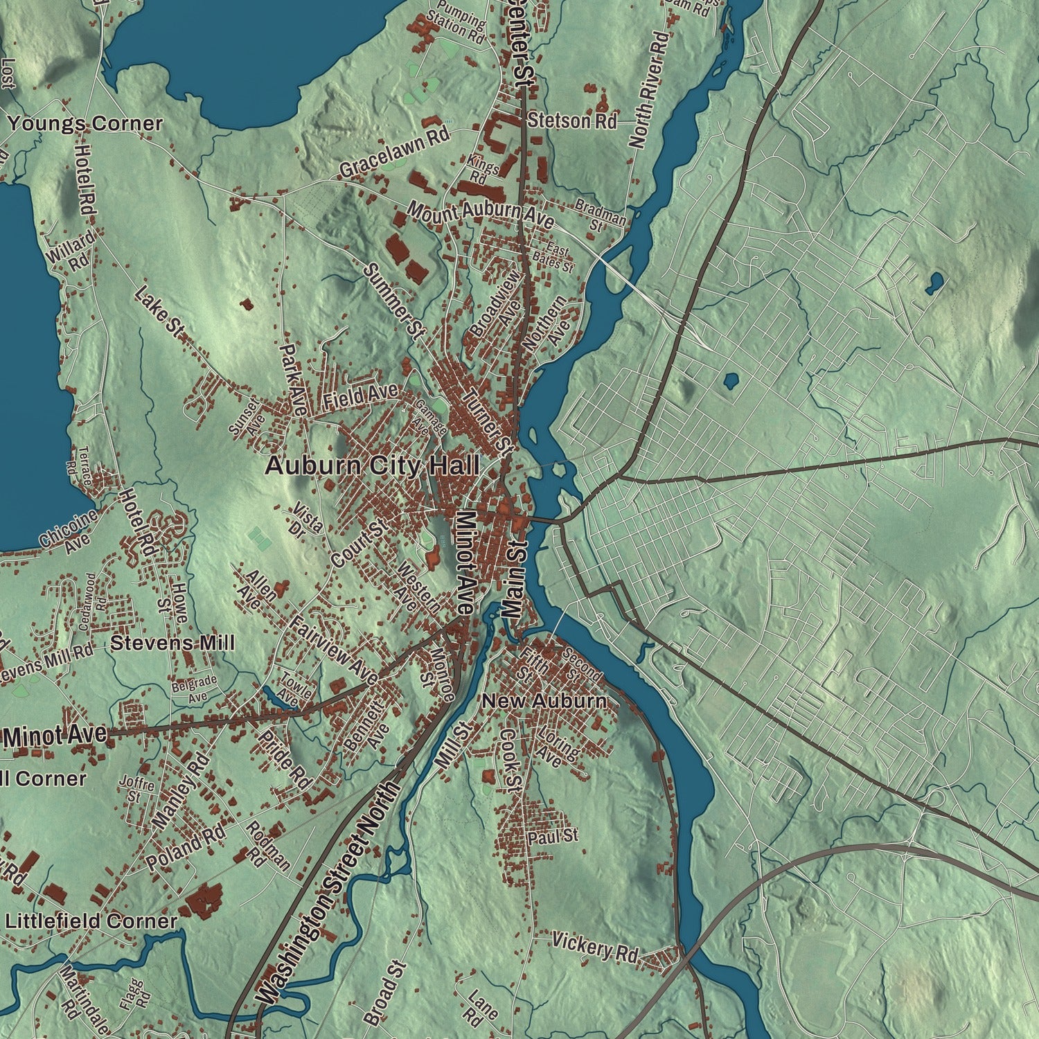 Street and neighborhood detail from the Auburn, Maine map