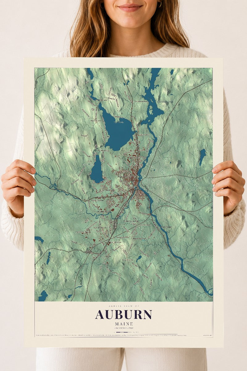 Auburn, Maine map print - 18 x 24 archival matte print