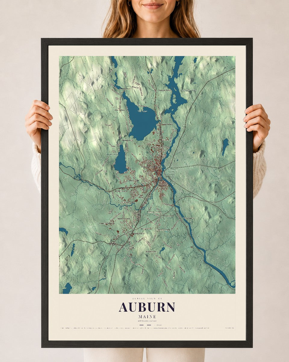 Auburn, Maine map print - 24 x 36 black Ayous wood frame