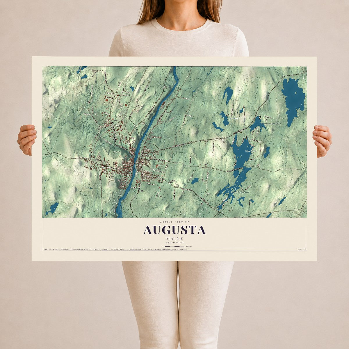 Augusta, Maine map print - 24 x 36 archival matte print