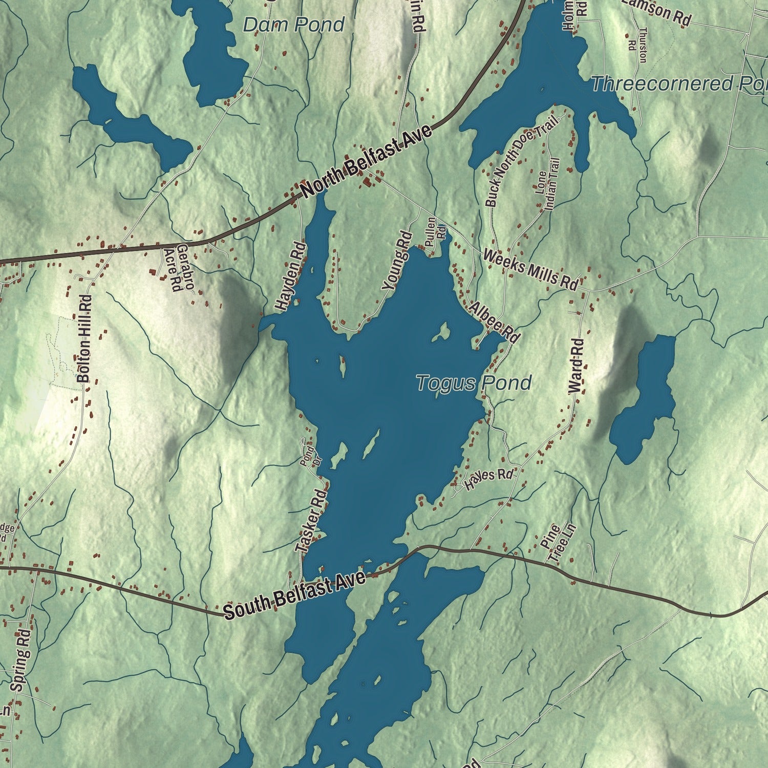 Terrain and local geography detail from the Augusta, Maine map