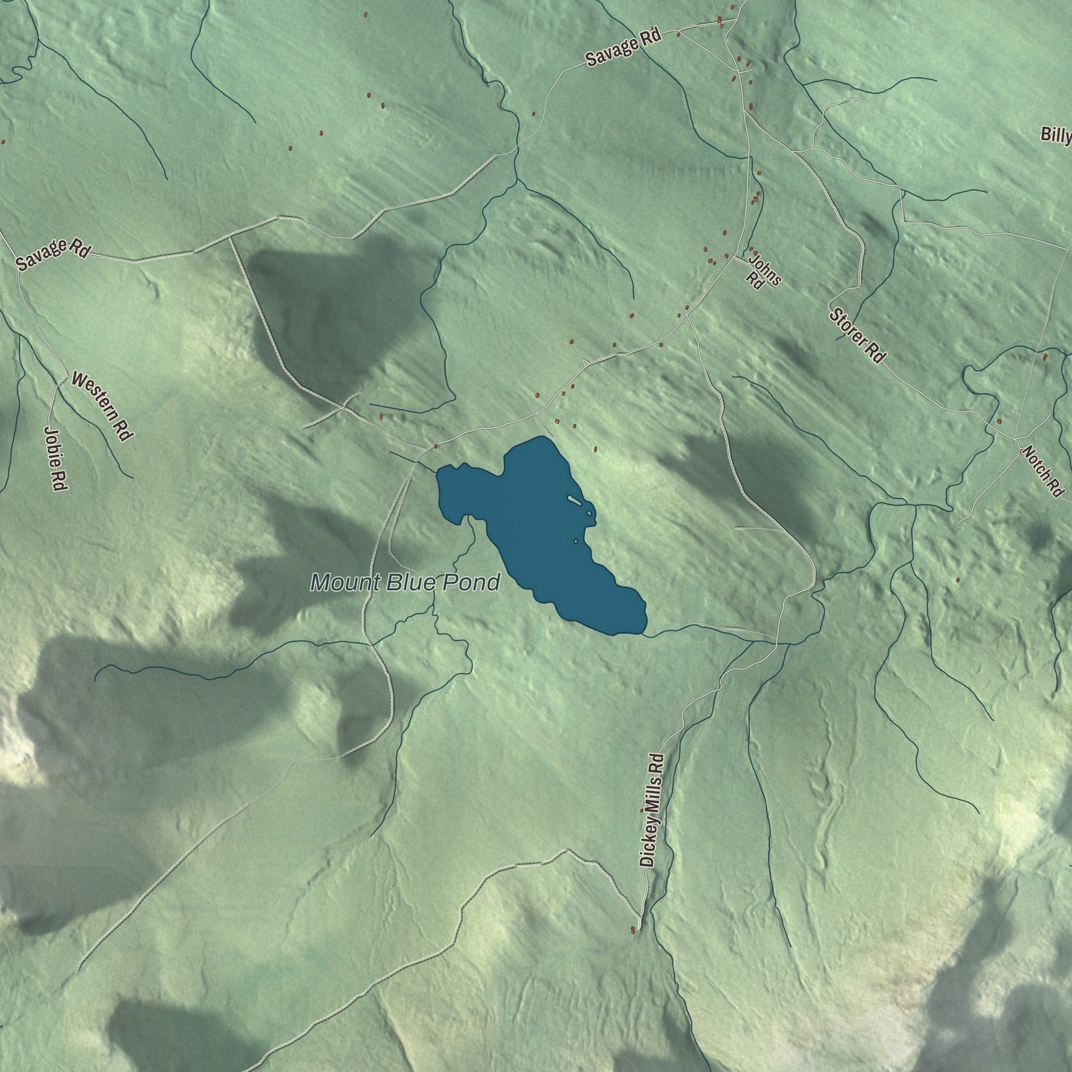Terrain and local geography detail from the Avon, Maine map