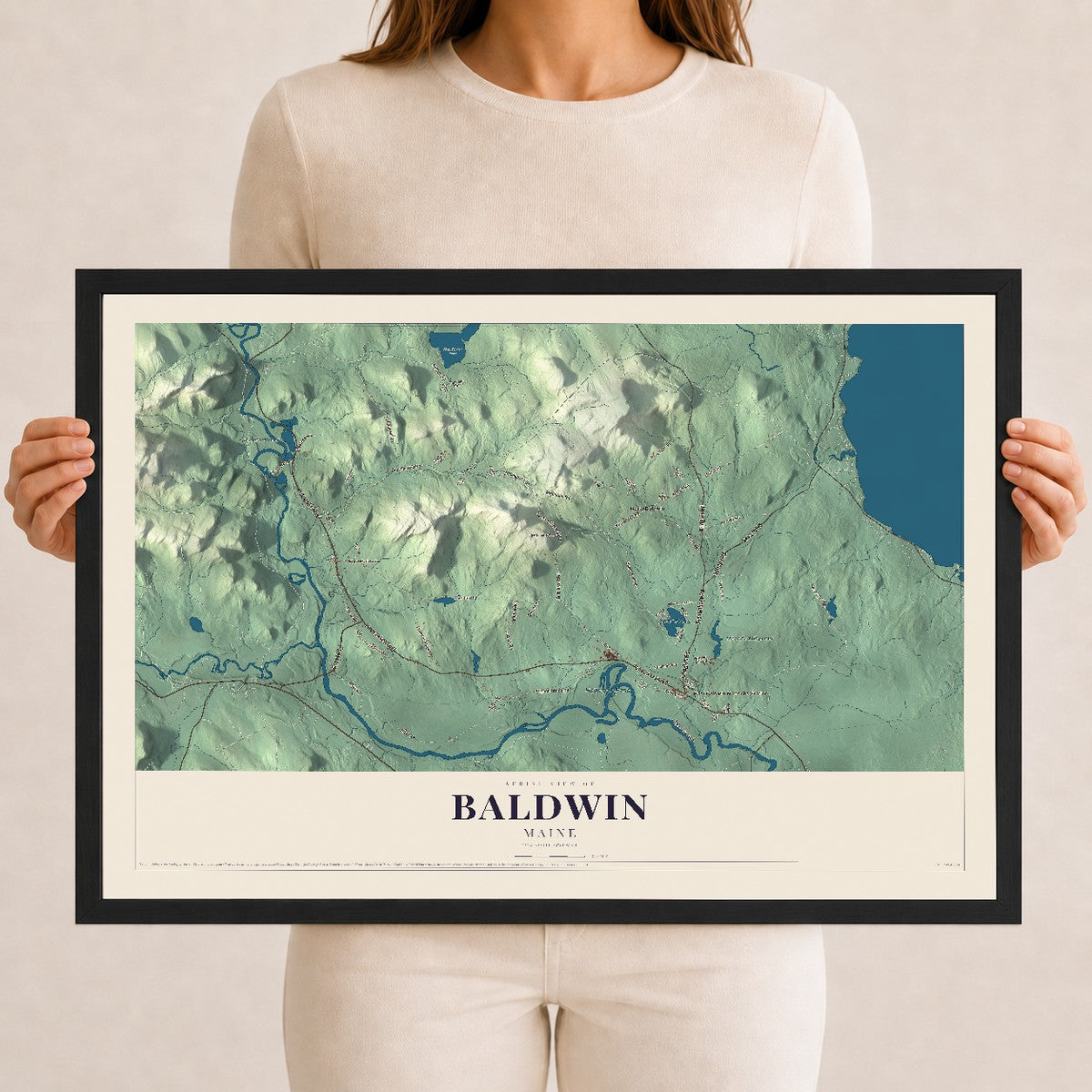 Baldwin, Maine map print - 12 x 18 black Ayous wood frame
