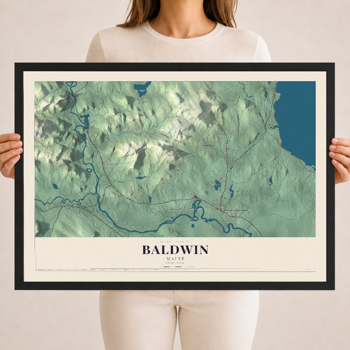 Baldwin, Maine map print - 18 x 24 black Ayous wood frame