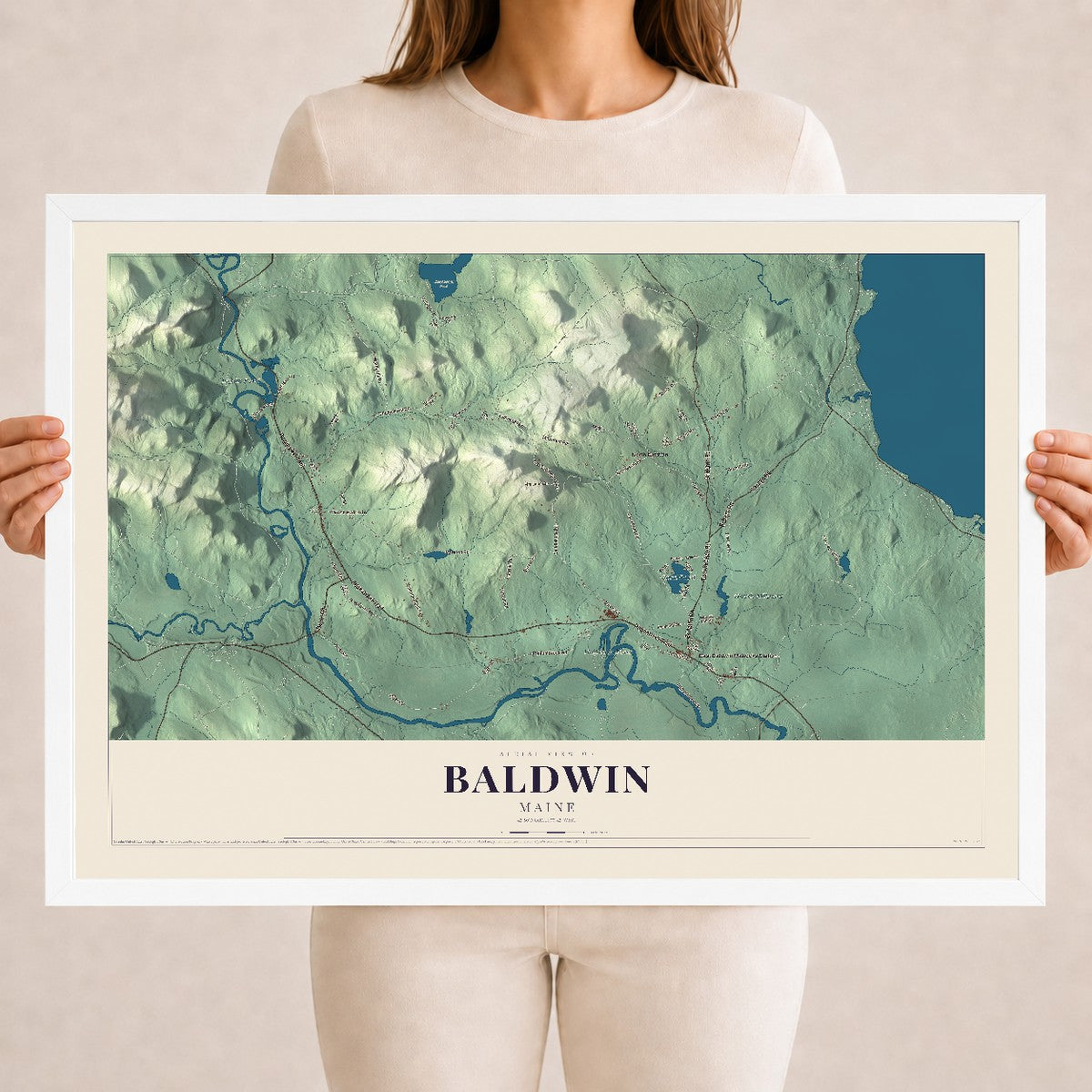 Baldwin, Maine map print - 18 x 24 white Ayous wood frame