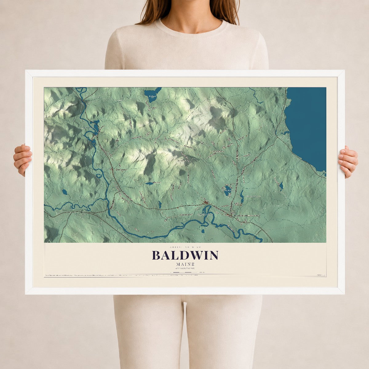 Baldwin, Maine map print - 24 x 36 white Ayous wood frame