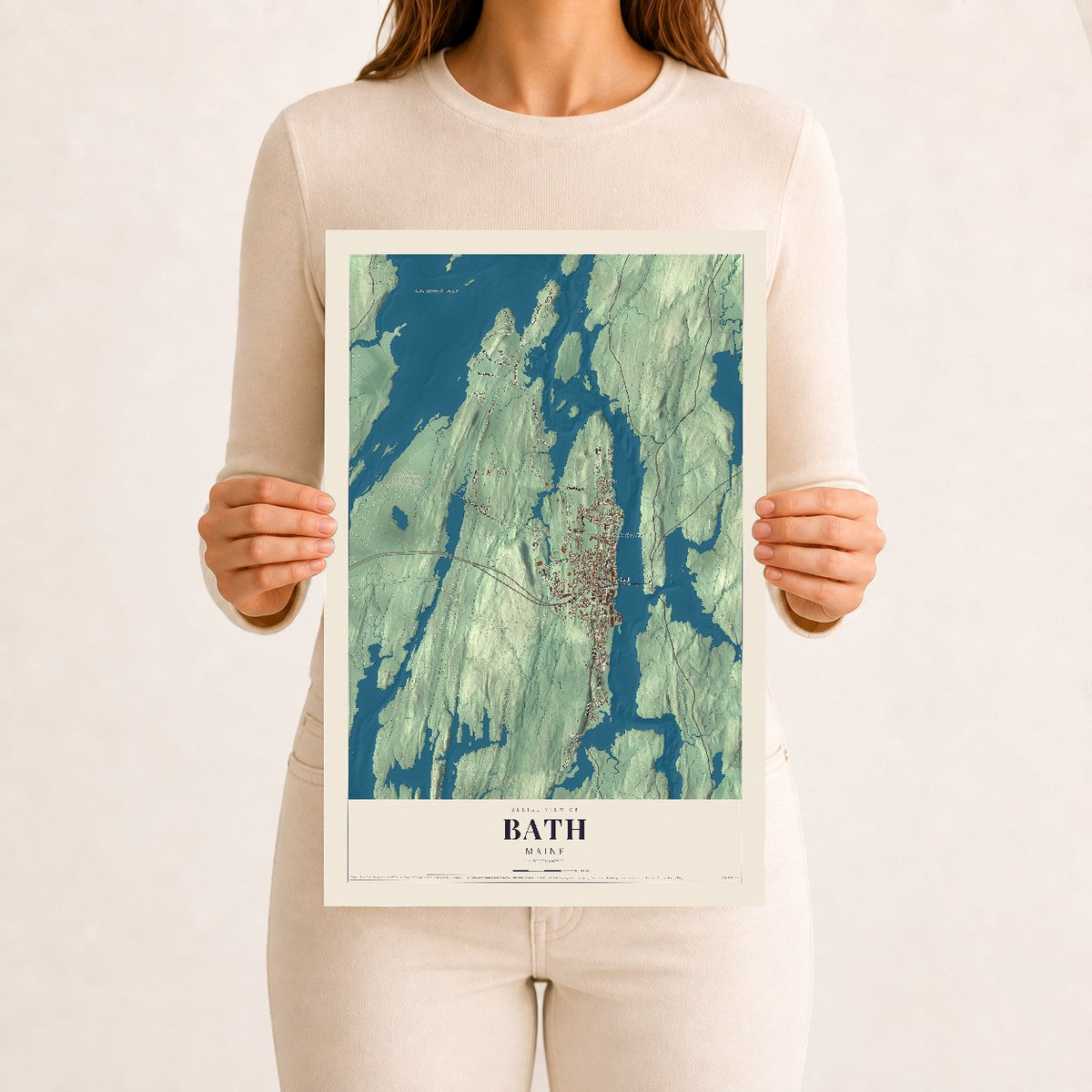 Bath, Maine map print - 12 x 18 archival matte print