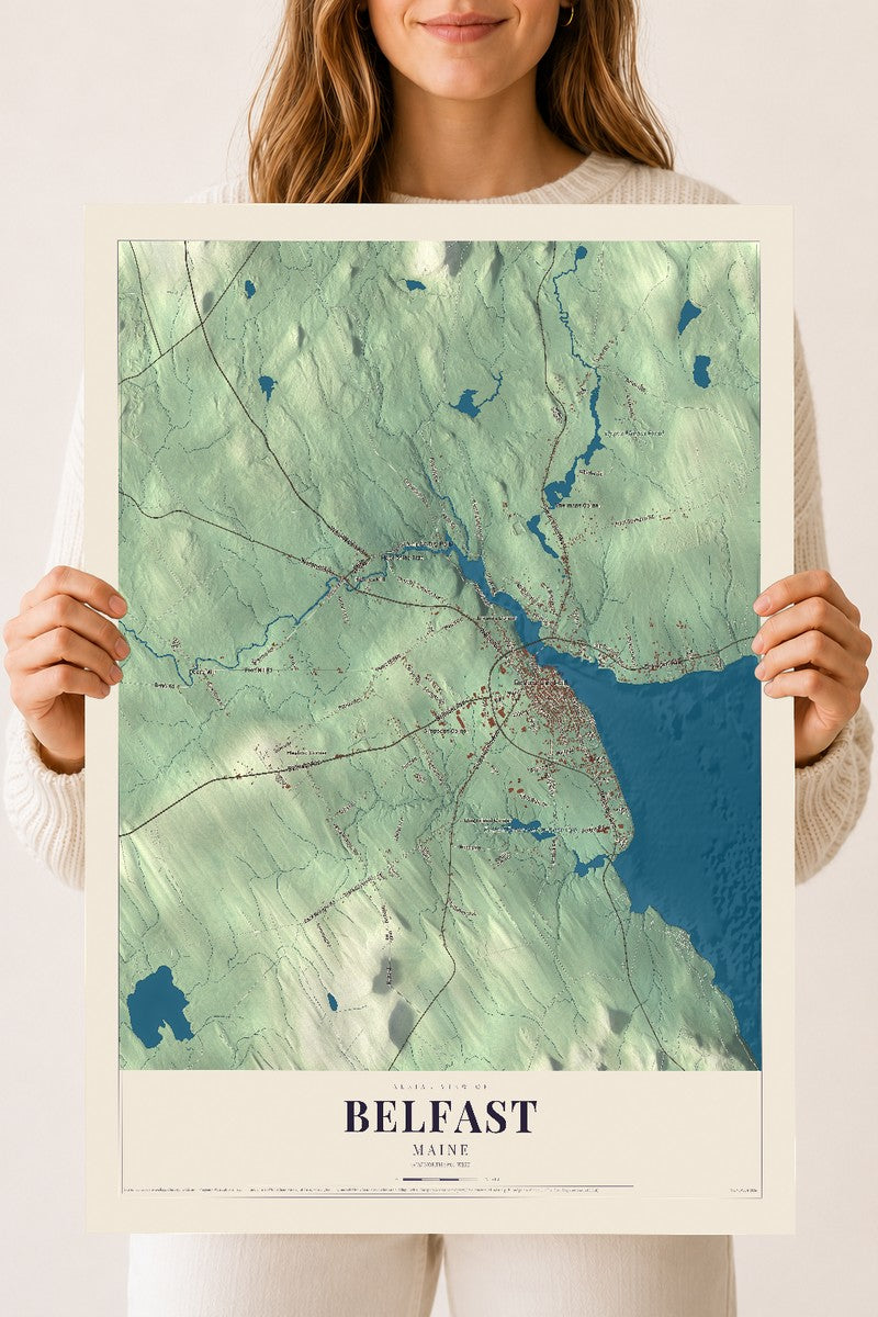 Belfast, Maine map print - 18 x 24 archival matte print