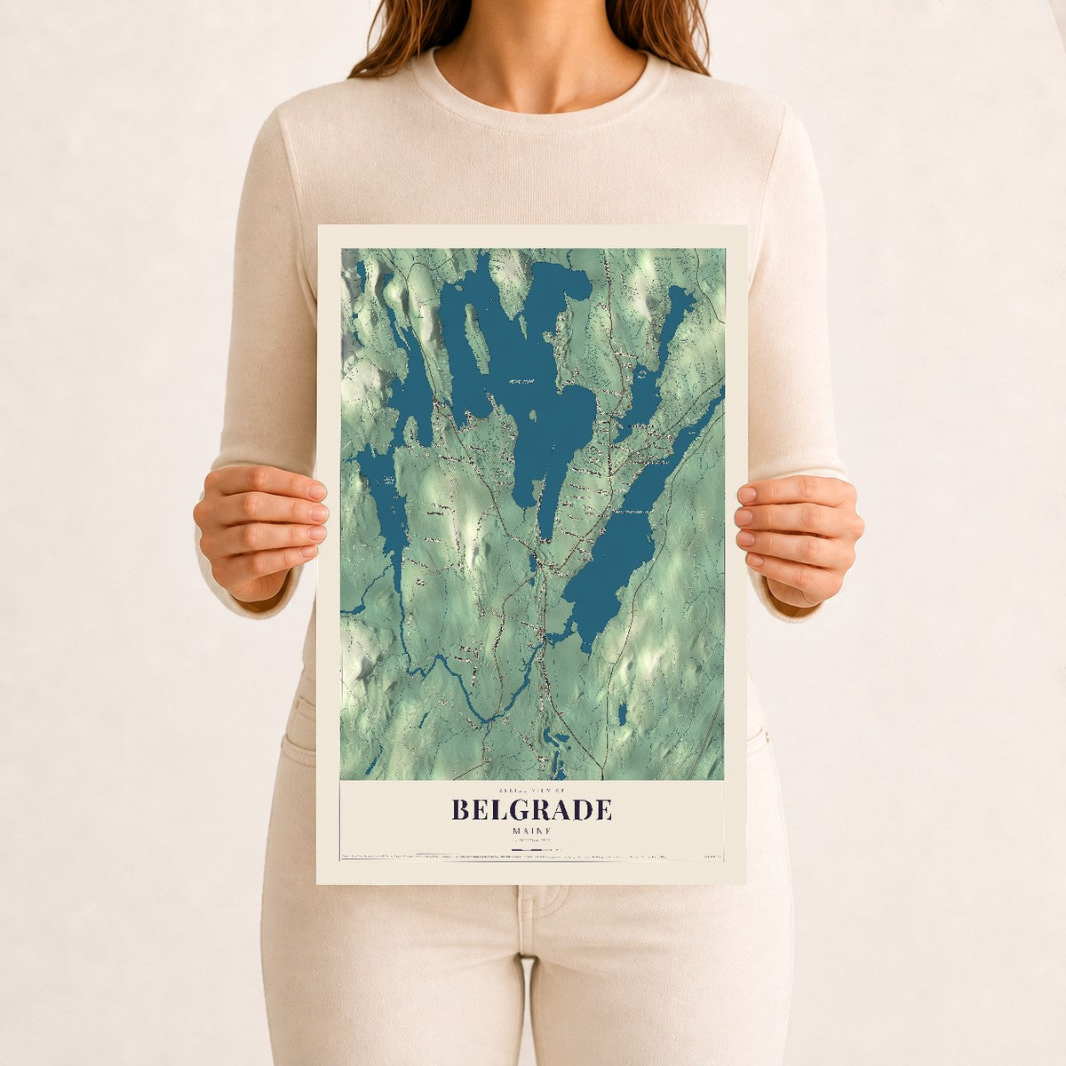 Belgrade, Maine map print - 12 x 18 archival matte print