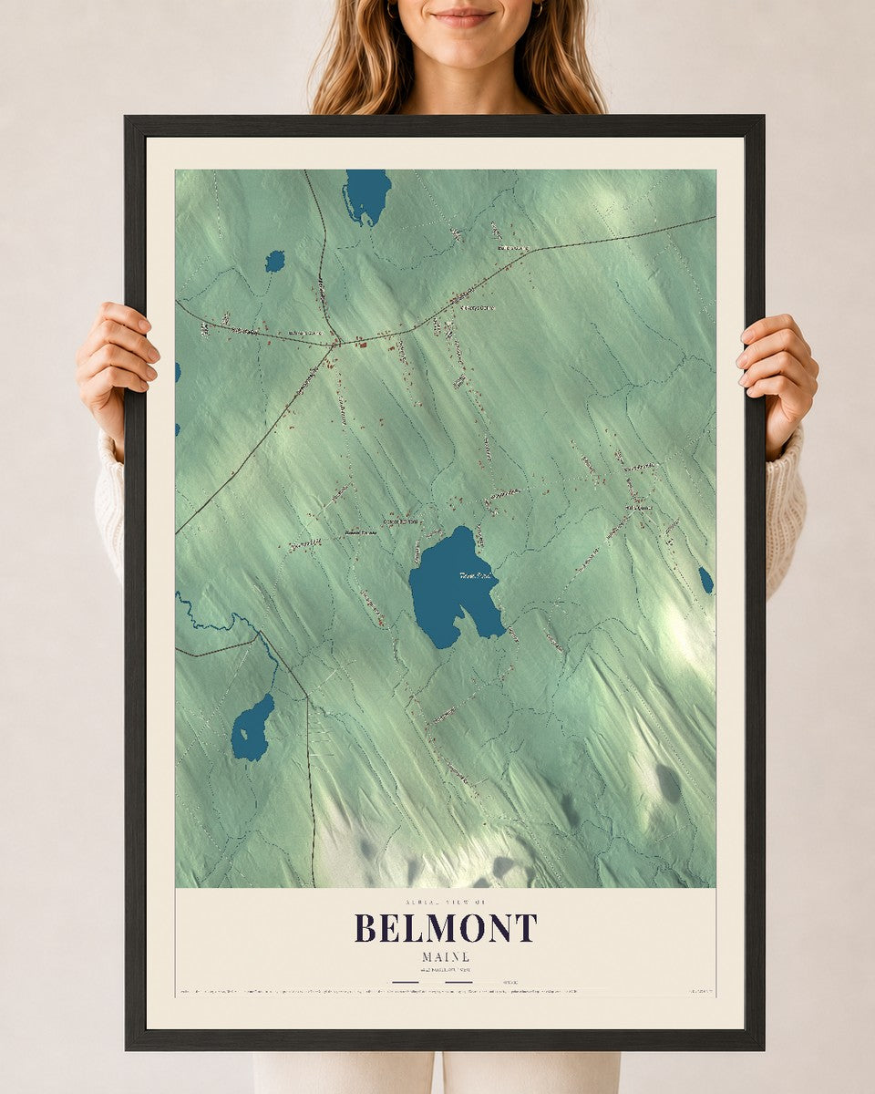 Belmont, Maine map print - 24 x 36 black Ayous wood frame