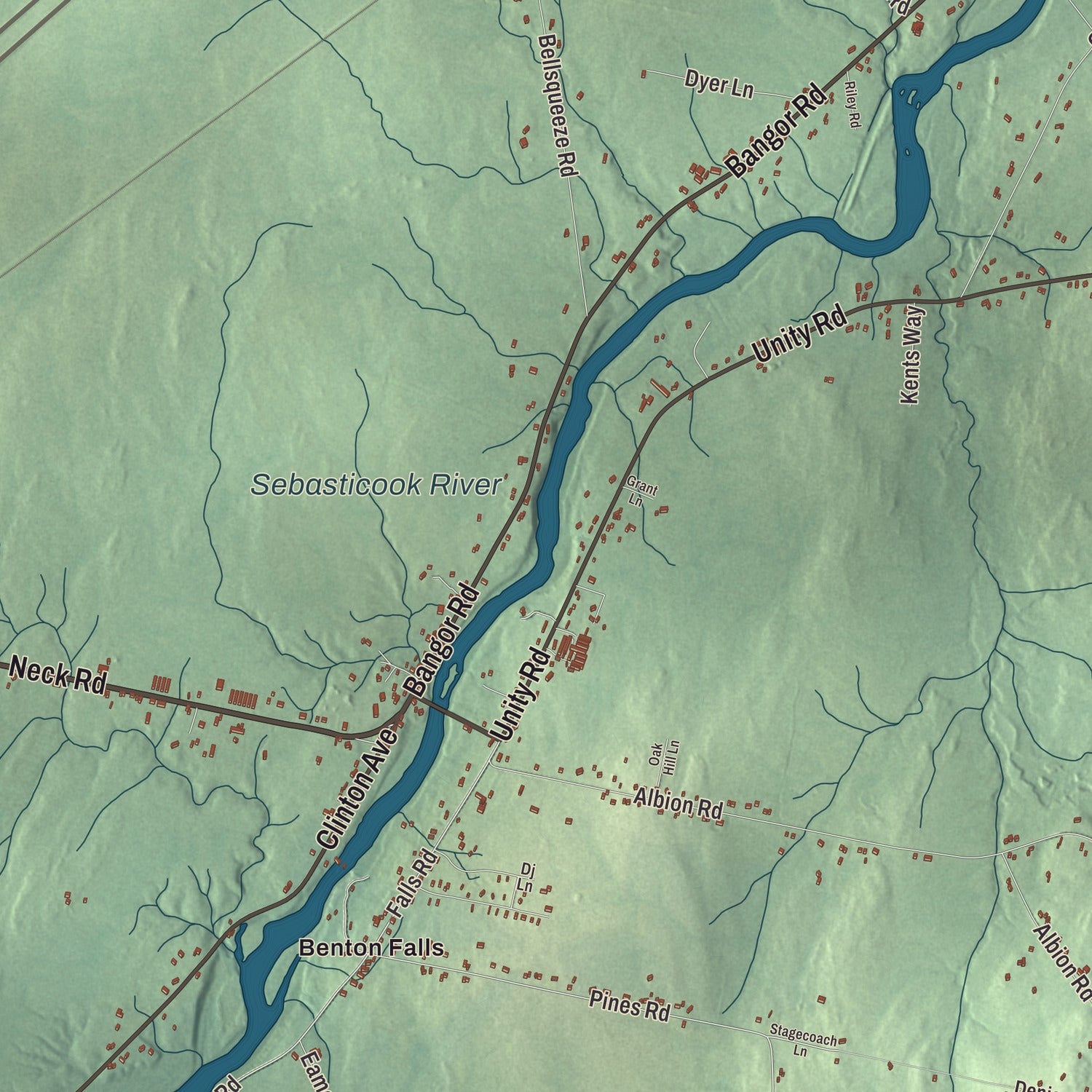 Terrain and local geography detail from the Benton, Maine map