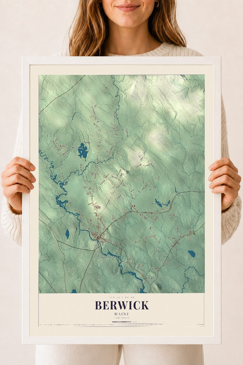 Berwick, Maine map print - 18 x 24 white Ayous wood frame
