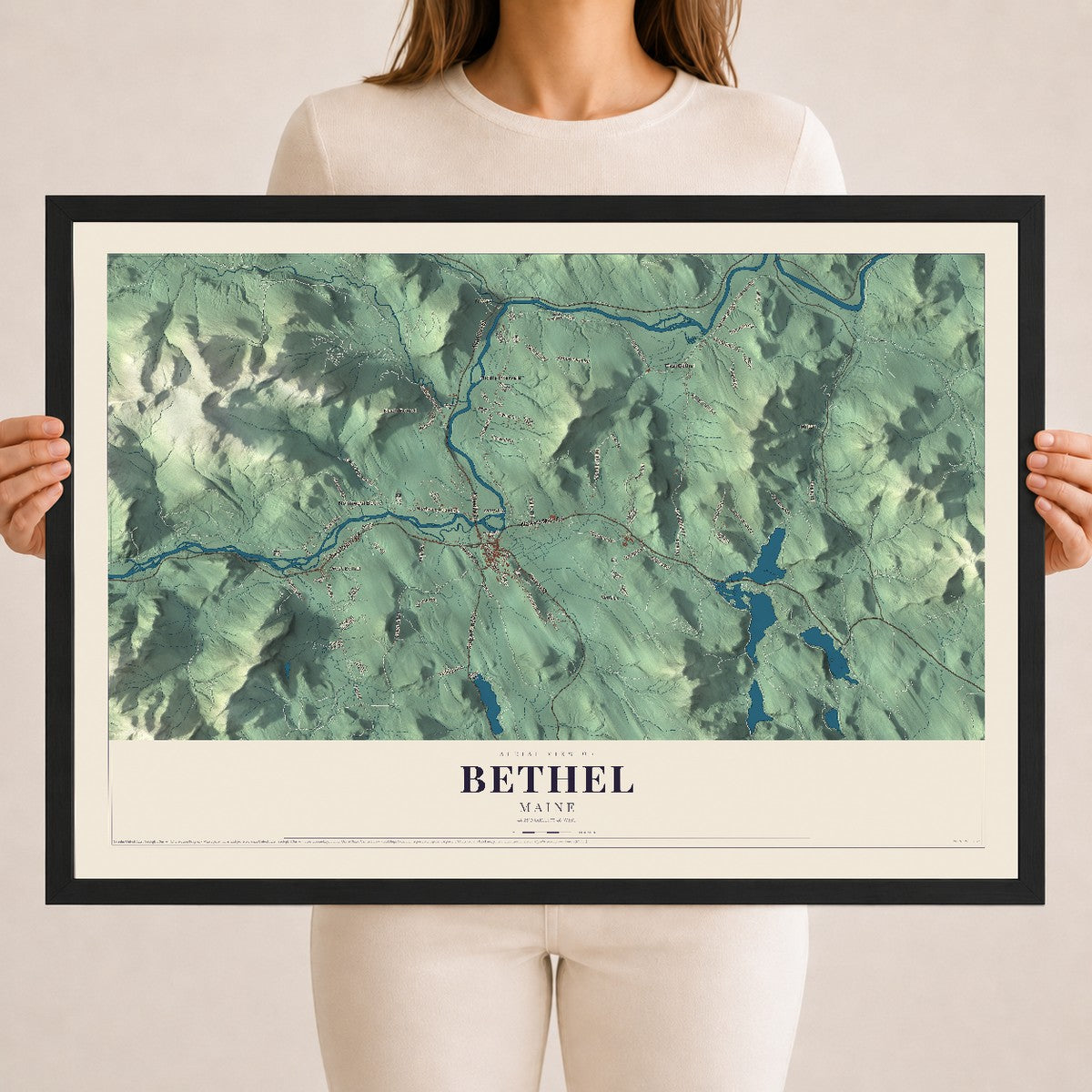 Bethel, Maine map print - 18 x 24 black Ayous wood frame