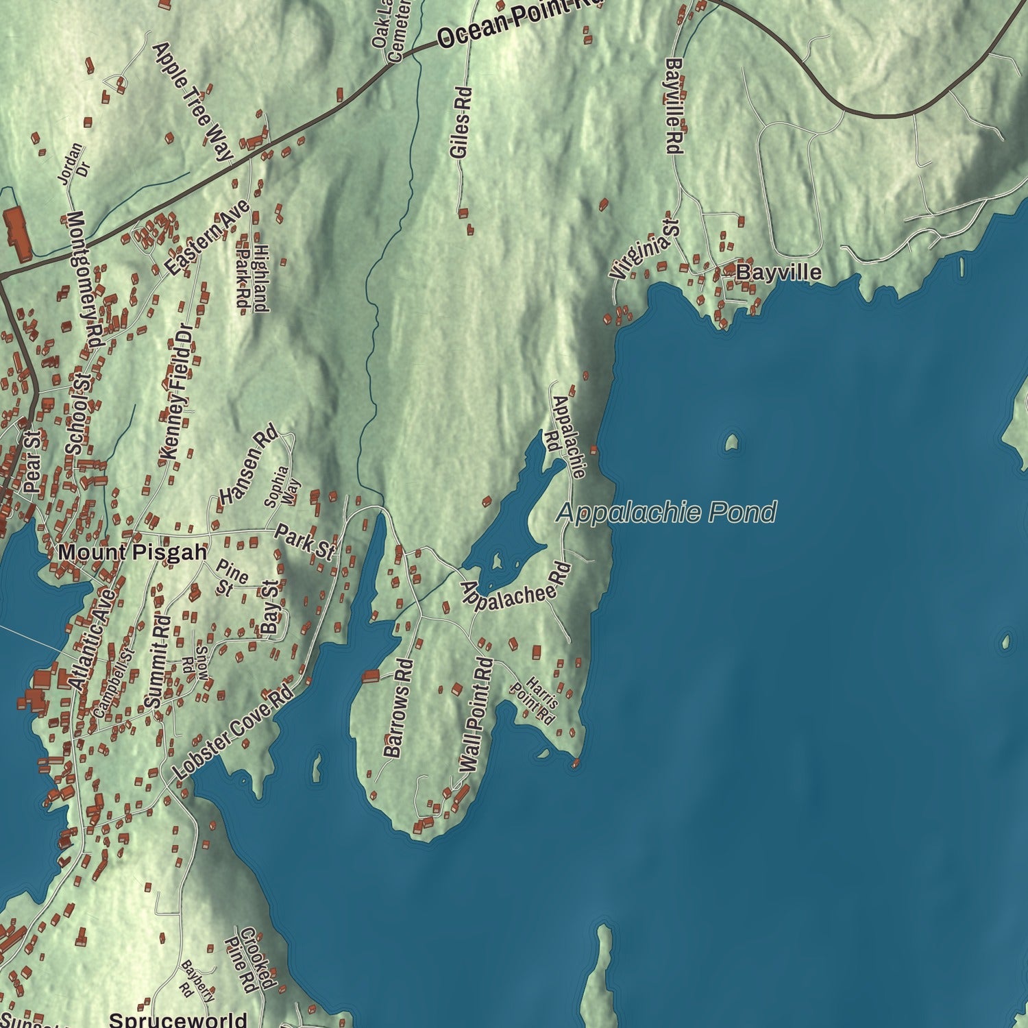 Terrain and local geography detail from the Boothbay Harbor, Maine map